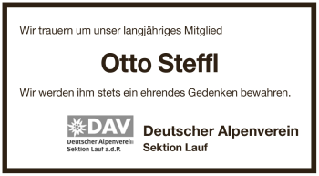 Traueranzeige von Otto Steffl von Pegnitz-Zeitung